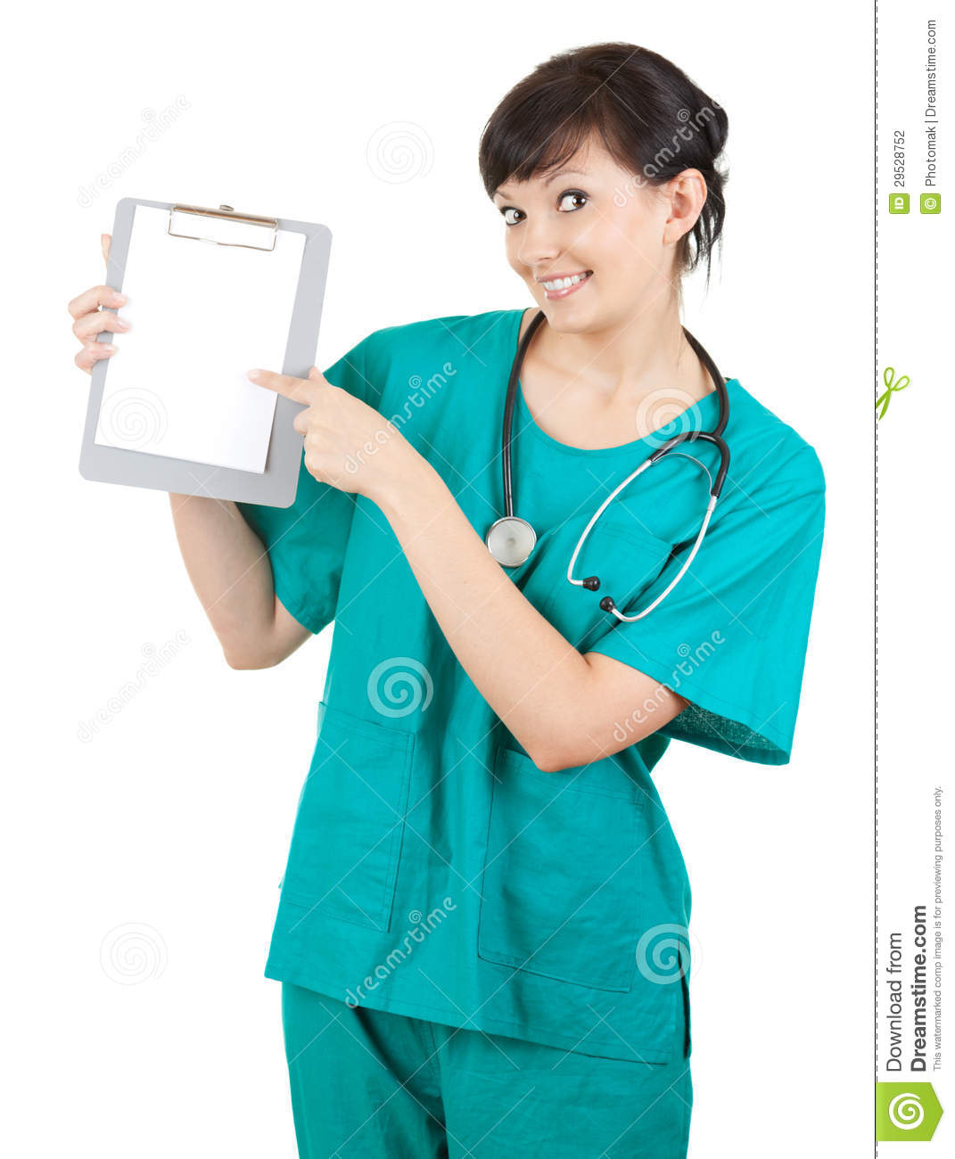 Health Care Worker Woman Pointing To Blank Sign Stock Photography