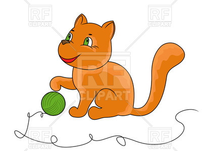 Little Funny Kitten Playing With Ball Of Yarn   Cartoon Cat Download