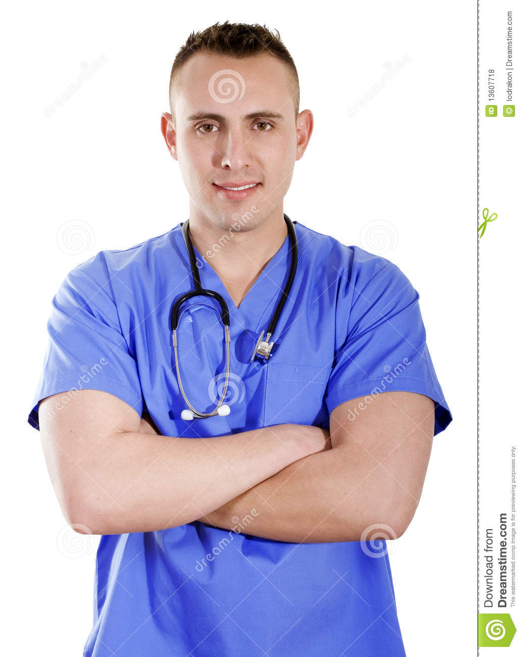 Stock Image Of Male Health Care Worker With Arms Crossed Over White