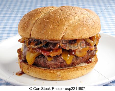 Stock Photo   Messy Bacon Cheeseburger   Stock Image Images Royalty