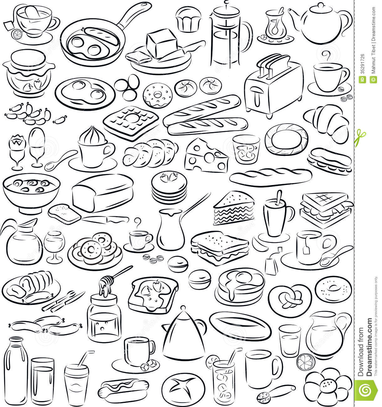 Vector Illustration Of Breakfast Collection In Black And White