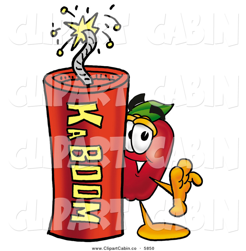 Art Cartoon Of A Cute Red Apple Character Mascot Standing With A Stick    