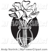 Clip Art Of A Black And White Bouquet Of Calla Lilies In A Clear Glass