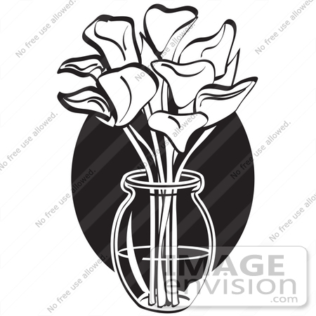 Clip Art Of A Bunch Of Cream Calla Lilies In A Clear Glass Vase
