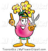 Clip Art Of A Pink Vase Of Flowers Mascot Cartoon Character Holding A