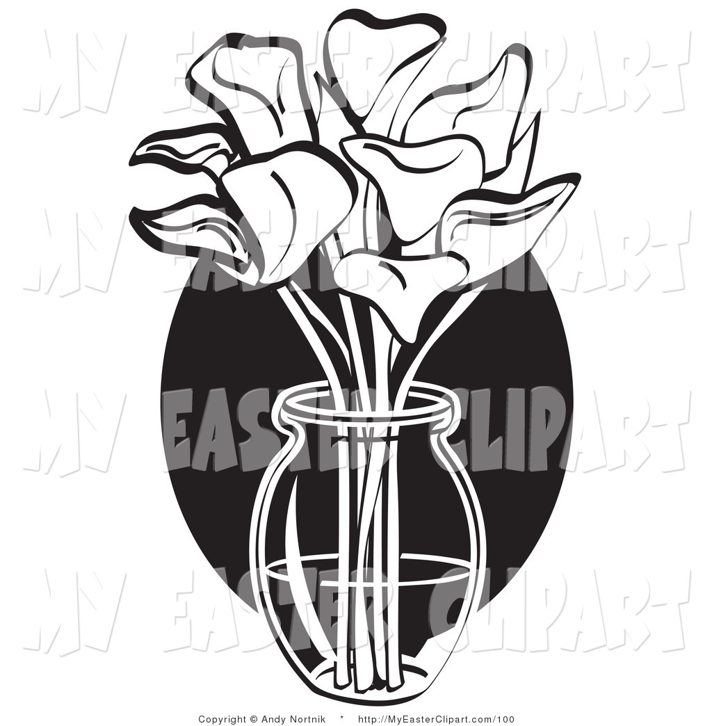 Clip Art Of Black And White Bunch Of Cream Calla Lilies In A Clear