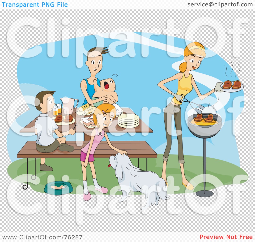Clipart Illustration Of A Happy Family With Their Dog Eating A Bbq