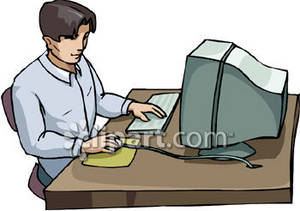 Clipart Picture Of A Man Sitting At A Desk Using A Computer