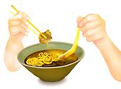 Hand Holding Chopsticks For Eating Ramen Noodles