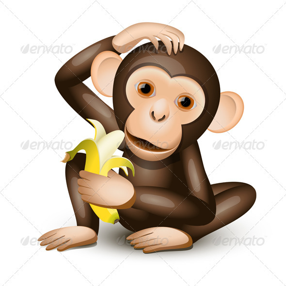 Little Monkey Holding A Banana  Not Fully Editable 