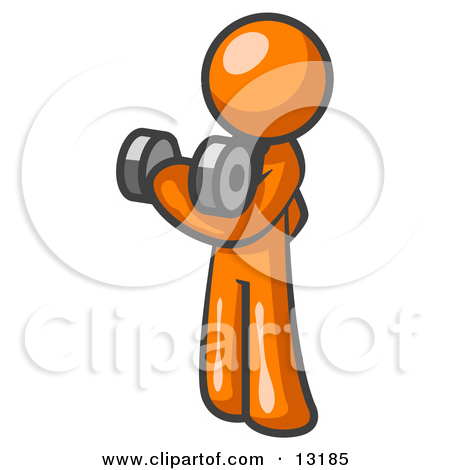 Orange Man Lifting Weights With A Dumbell Clipart Illustration By Leo