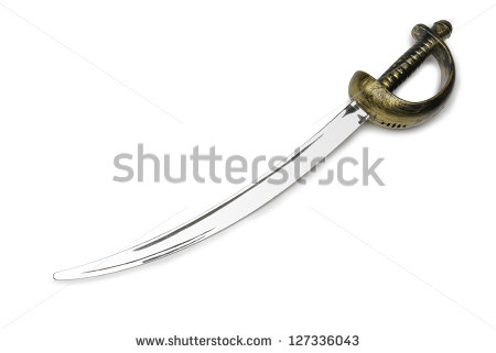 Plastic Pirate Sword Or Cutlass Isolated On White Background  Clipping