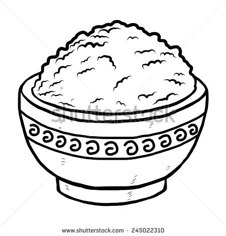 Rice In Bowl   Cartoon Vector And Illustration Black And White Hand