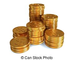 Stacked Coins   Stacked Golden Coins A Close Up On A White