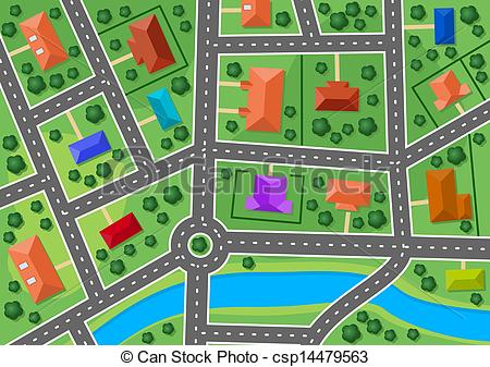 Vector   Map Of Little Town Or Suburb Village   Stock Illustration