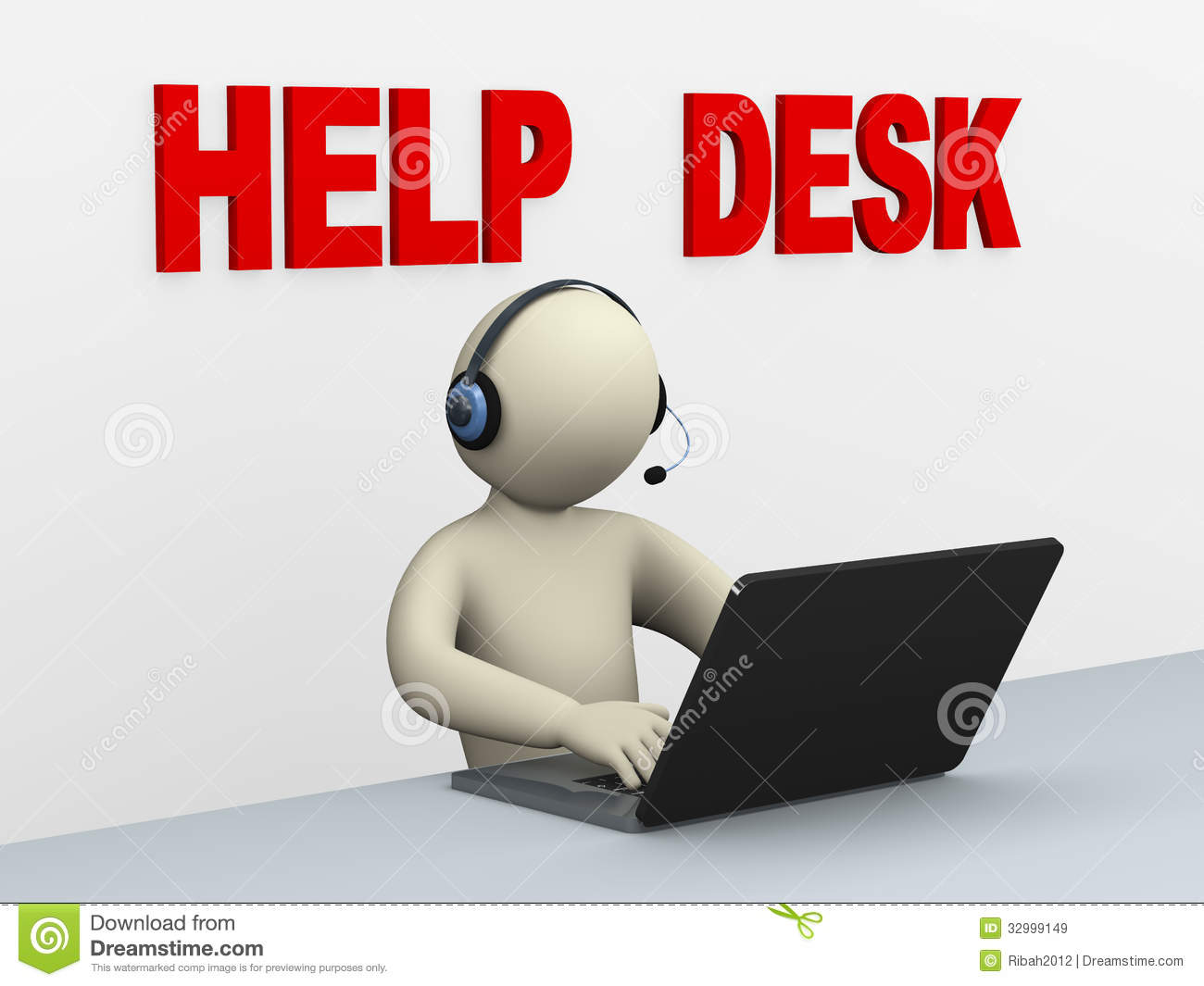 3d Illustration Of Person With Headphone Using Laptop At Help Desk