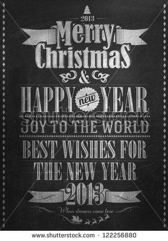And Happy New Year Calligraphic And Typographic Background With Chalk