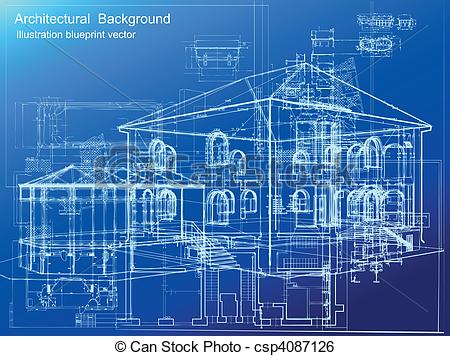 Architectural White Plan Blueprint Background  Vector Illustartion