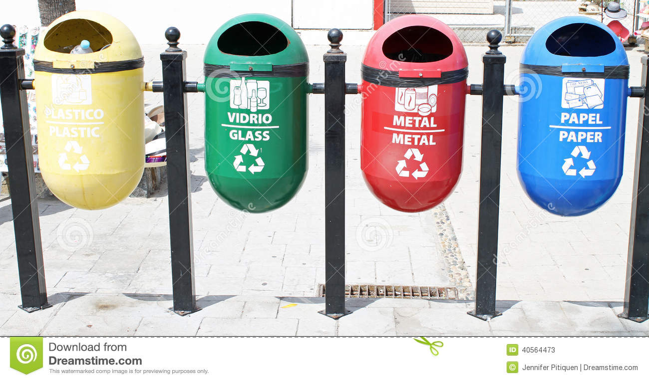 Bins With Labels For Sorting Refuse Or Trash Including Paper Plastic    