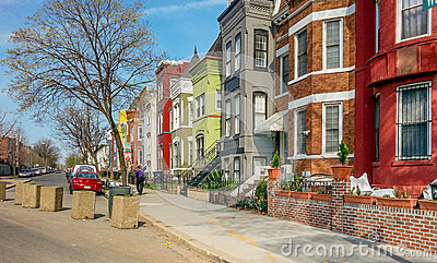 Brightly Painted Row Houses Line The Street Just Off New York Avenue