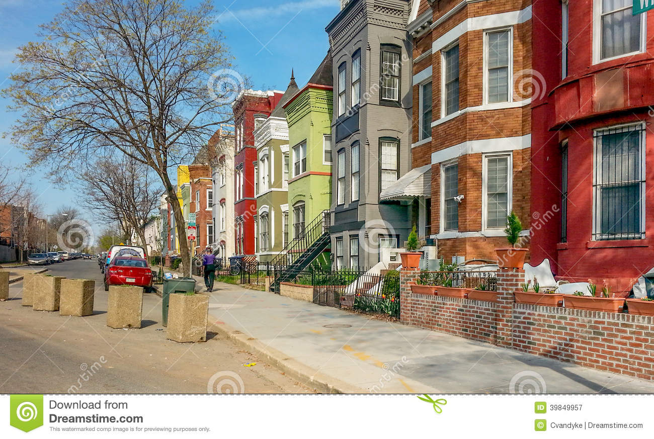 Brightly Painted Row Houses Line The Street Just Off New York Avenue    