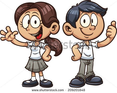 Cartoon School Kids In Uniform  Vector Clip Art Illustration With