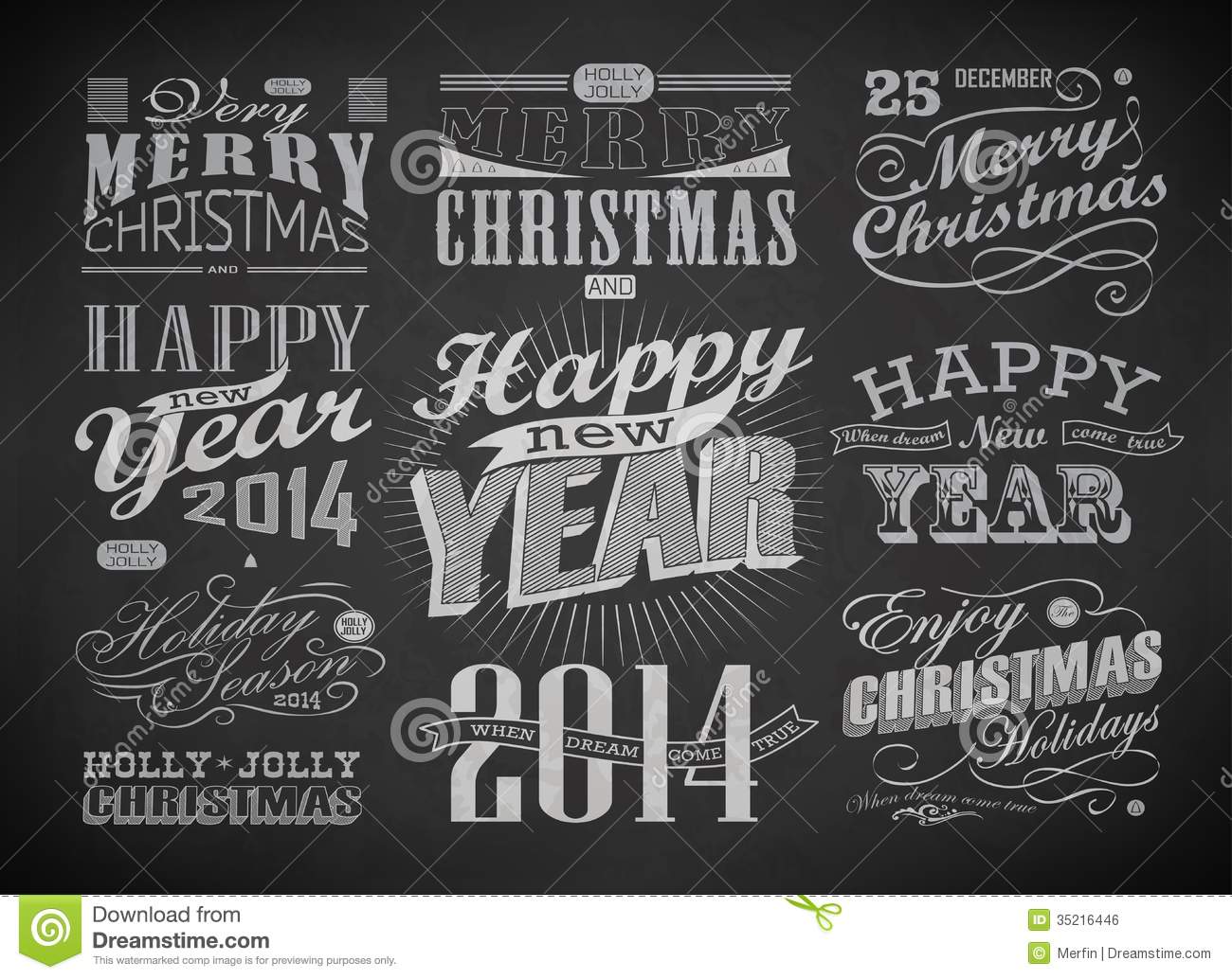 Christmas And Happy New Year Typography Labelscalligraphic Elements    