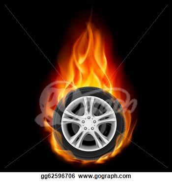 Clip Art Car Wheel On Fire Illustration Black Stock