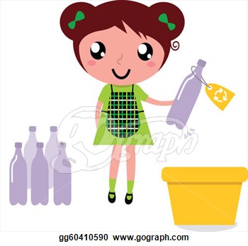 Clip Art   Cute Girl Recycle Garbage Into Recycling Bin  Stock    