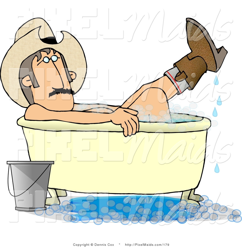     Clipart Of A Redneck Cowboy Man Bathing With Hat And Boots On By Djart