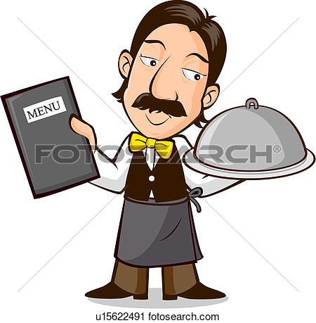 Clipart   Waiter With Menu And Food  Fotosearch   Search Clip Art