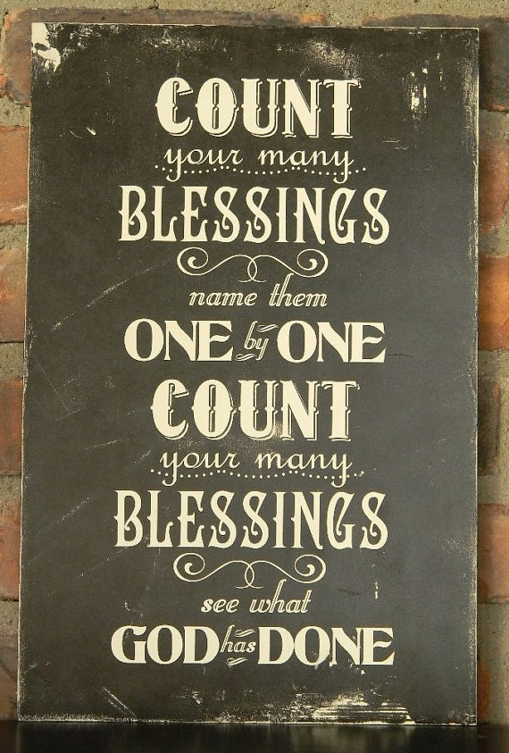 Count Your Many Blessings Plaque   Distressed Typographic Subway Style