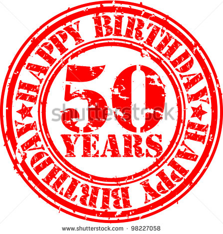 Grunge 50 Years Happy Birthday Rubber Stamp Vector Illustration