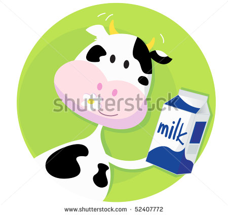 Happy Cow With Milk Box On Green Background  Vector Illustration Of
