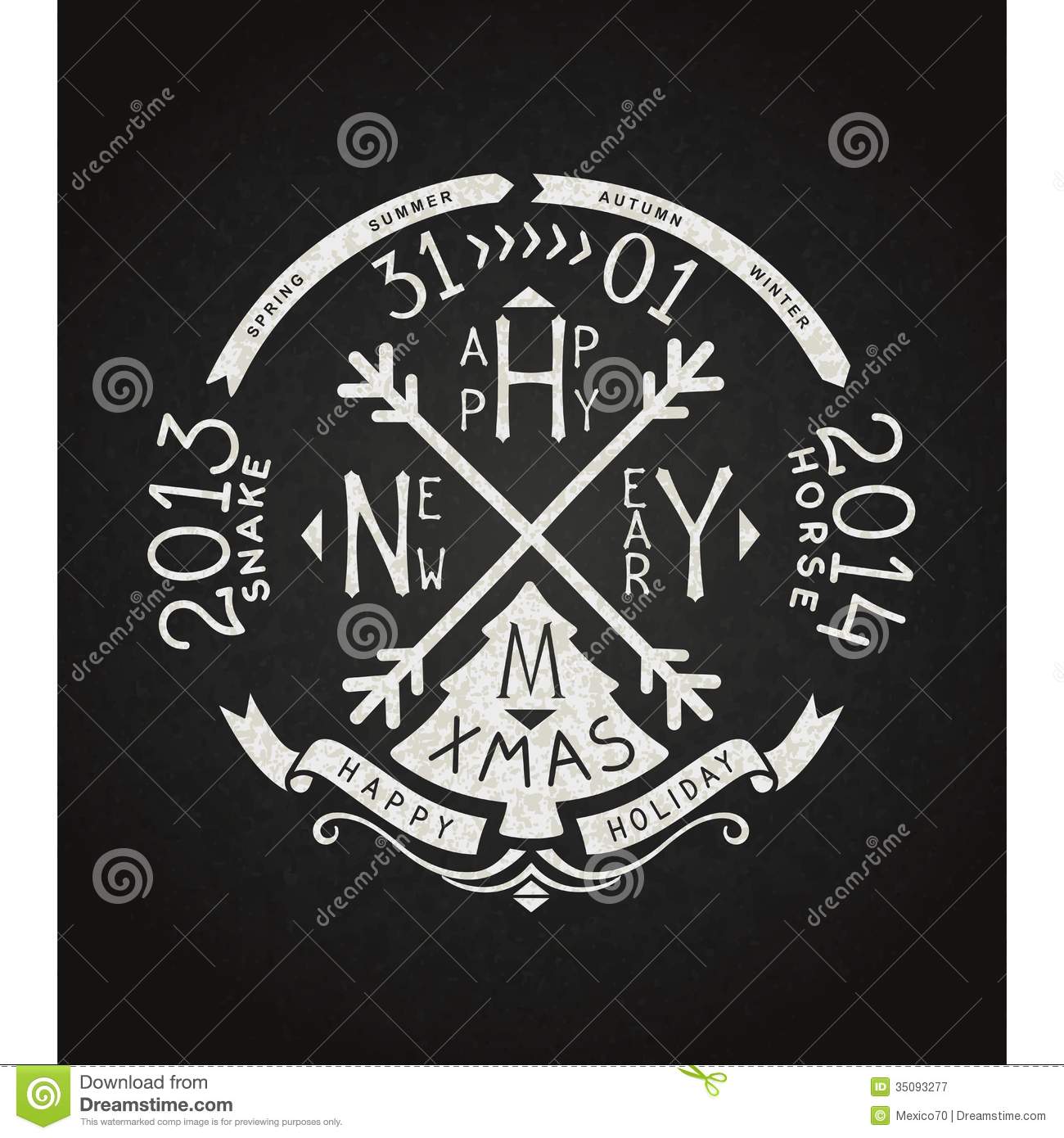 Happy New Year Vector Retro Chalkboard Lettering Royalty Free Stock