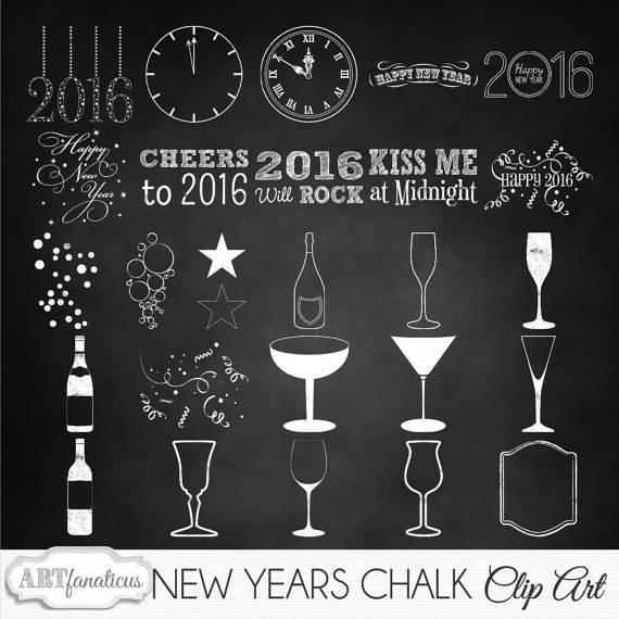 Happy New Years Holiday Clipart New Years Chalk Chalk Bottles    