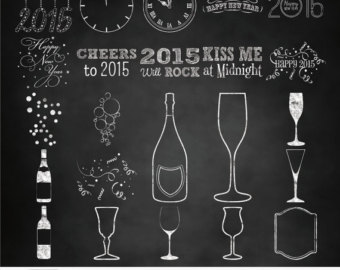 Happy New Years Holiday Clipart  Qu Ot New Years Chalk Chalk Bottles
