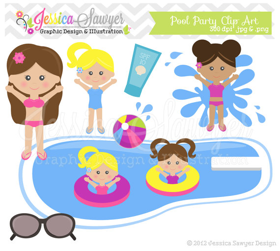 Instant Download Pool Party Clip Art   Kids Birthday Clipart