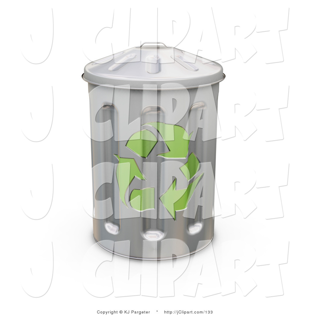 Larger Preview  Clip Art Of A Tall Metal Recycle Trash Can With Green    