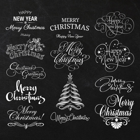 Merry Christmas And Happy New Year Clip Art Black And White Chalkboard