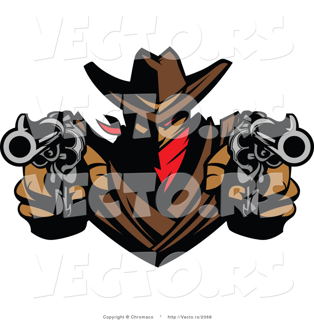 Outlaw Clipart Vector Of A Cowboy Outlaw Pointing Two Loaded Hand Guns
