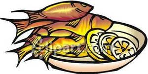 Pile Of Cooked Fish With Lemon   Royalty Free Clipart Picture