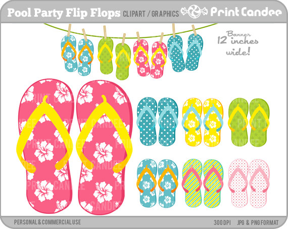 Pool Party Flip Flops Digital Clip Art Personal By Printcandee