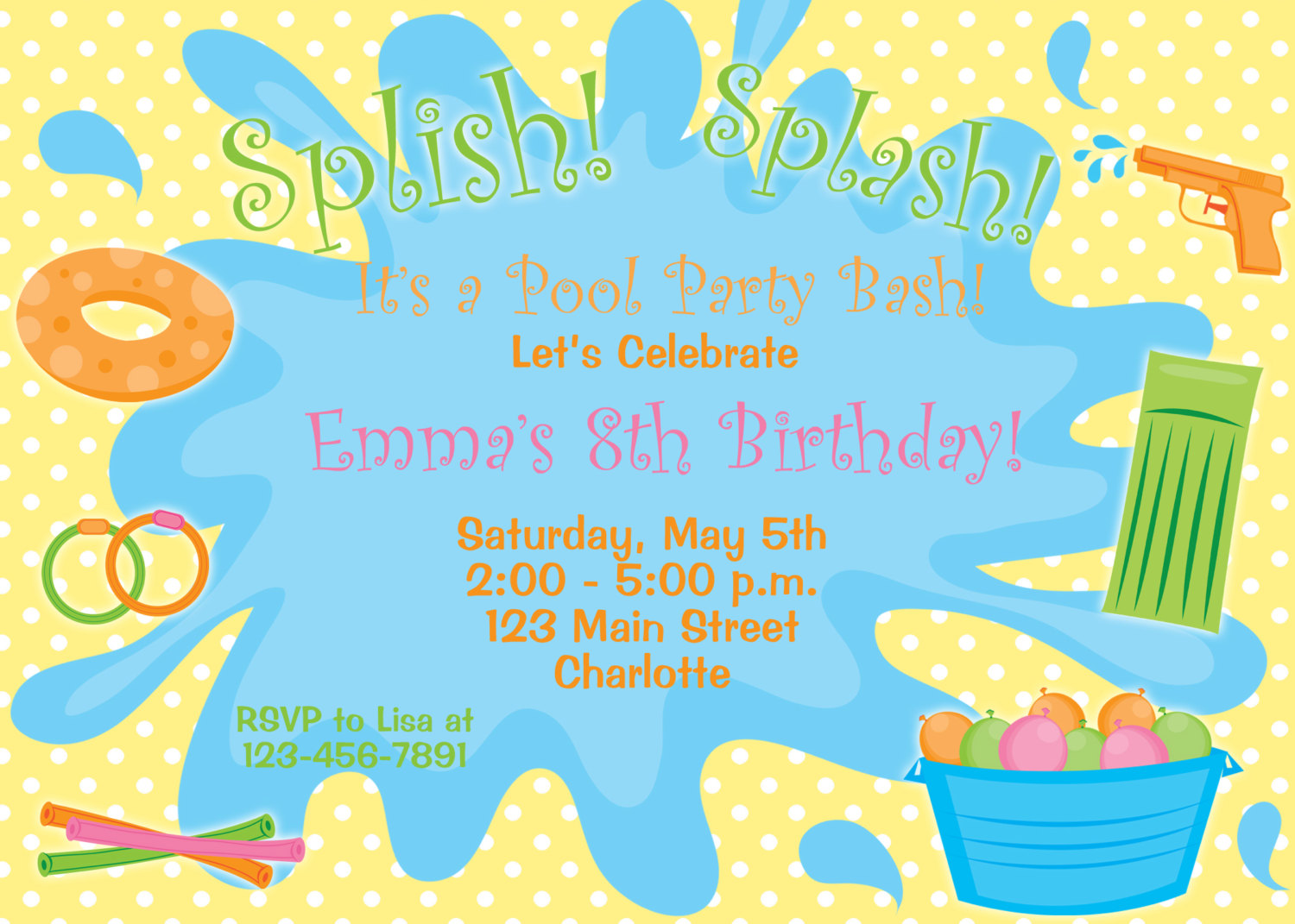 Swimming Party Clip Art Pool Party Birthday Invitation