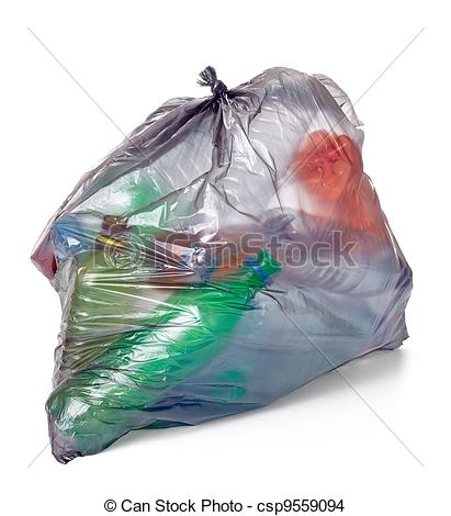     Up Of A Garbage Bag With Empty Plastic Bottles On White Background