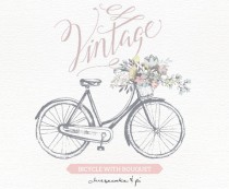 Wedding Photo   Vintage Bicycle With Floral Bouquet Clipart   Wedding