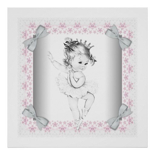 Adorable Pink Vintage Ballerina Baby Girl Posters   Zazzle