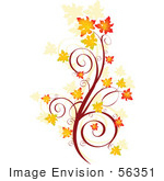 Art Illustration Of An Autumn Floral Scroll With Orange Fall Leaves