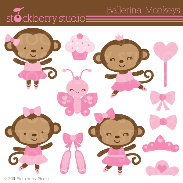 Baby Girl Monkey Ballerina Clip Art