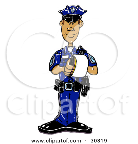 Clipart Illustration Of A Black Male Cop In A Blue Uniform Standing